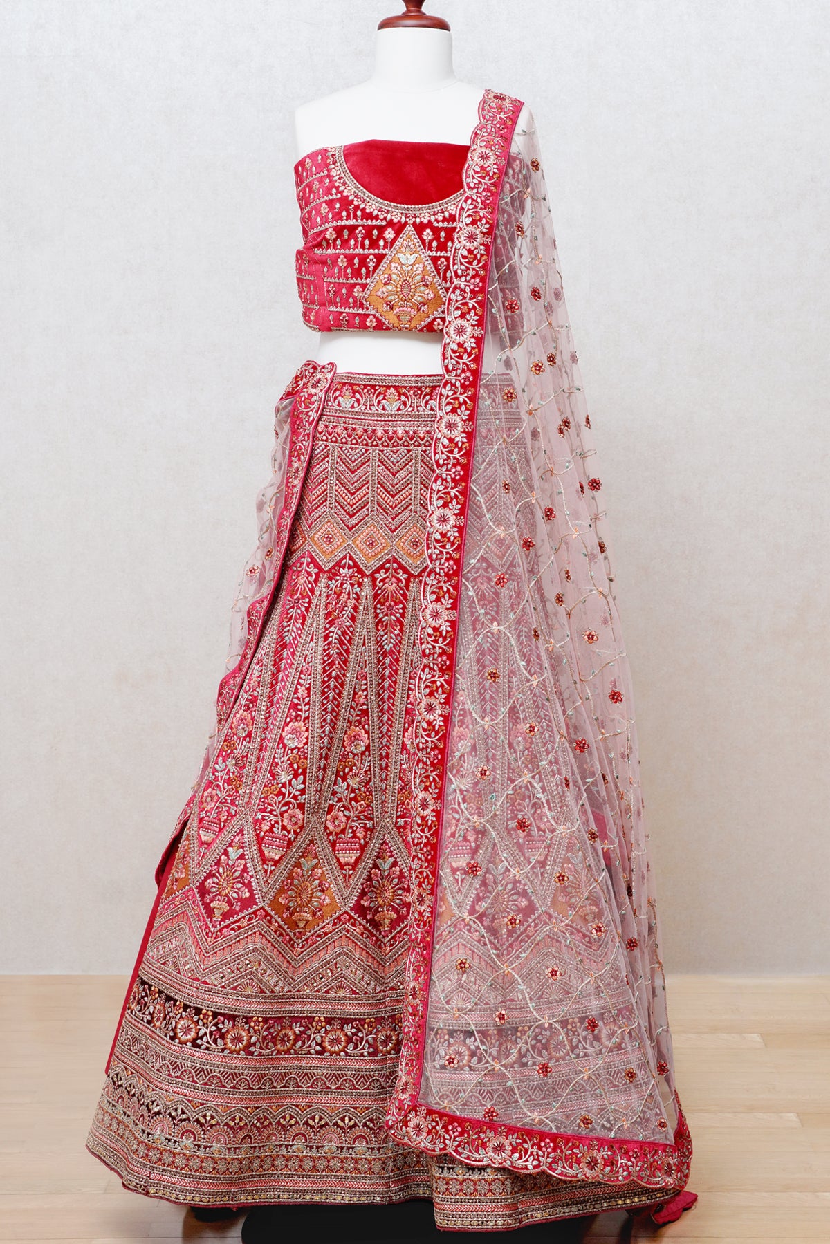 Maroon velvet lehenga