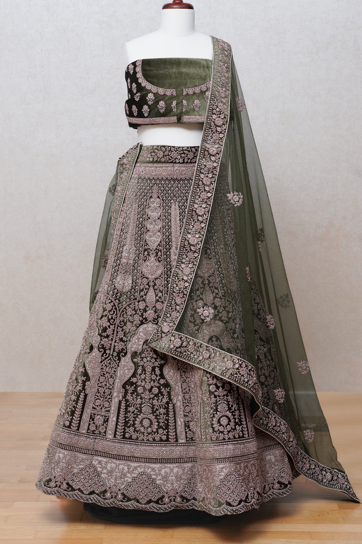 Mehandi micro velvet lehenga