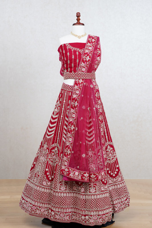 Fuscia pink micro velvet lehenga