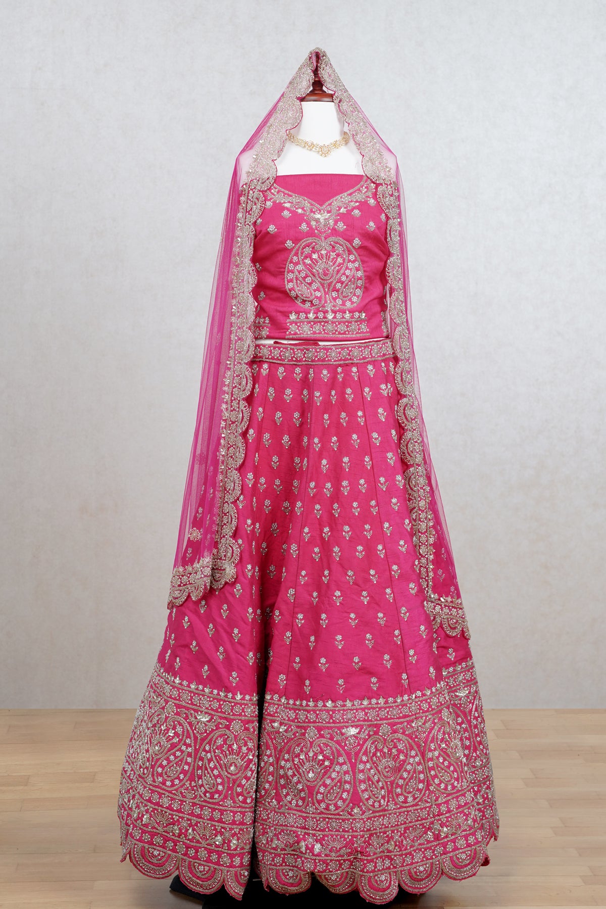 Pink raw silk lehenga