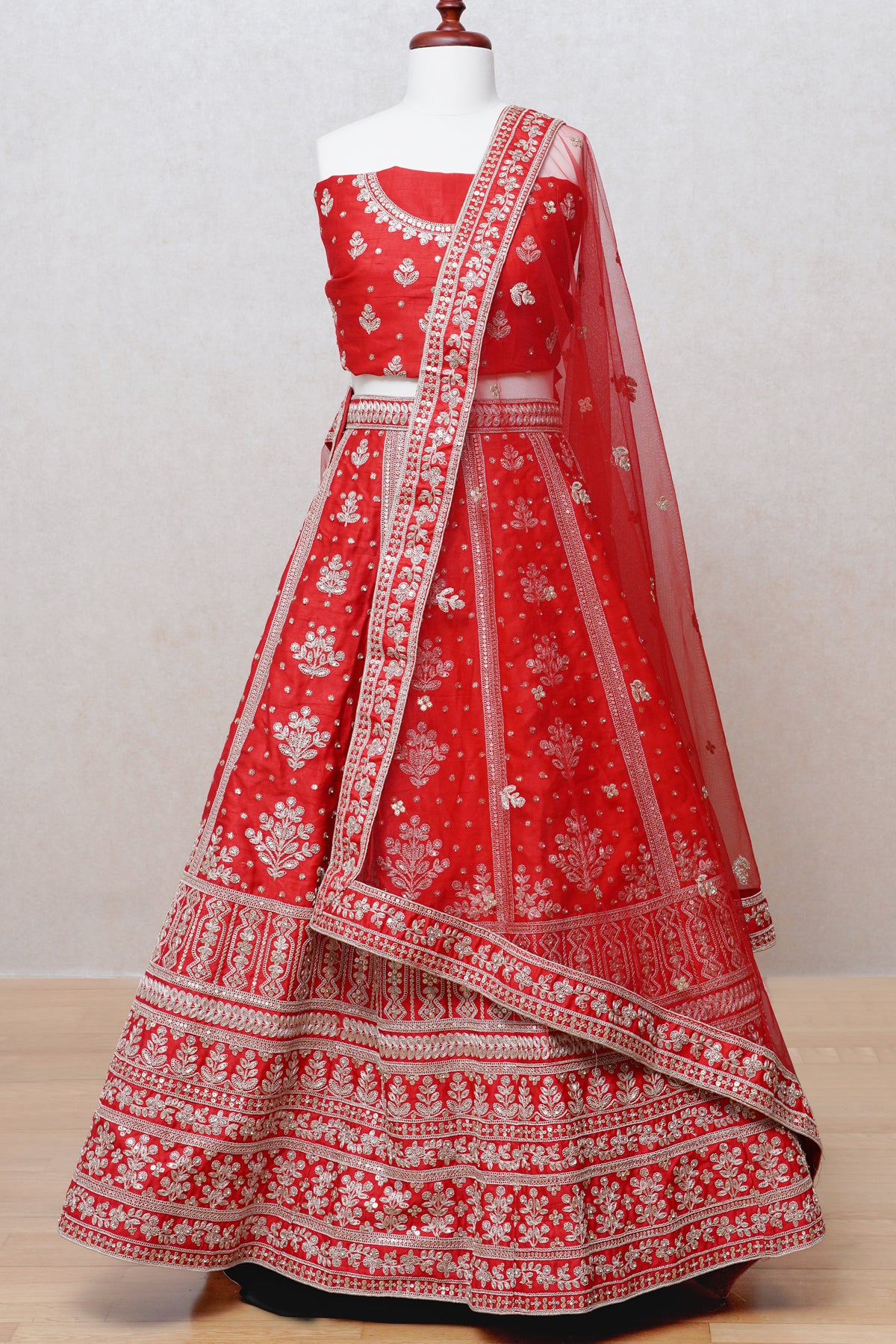 Red silk lehenga