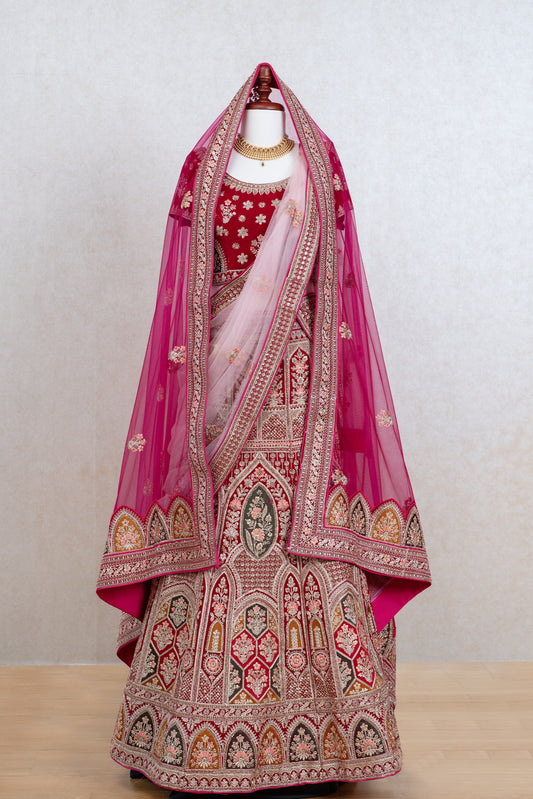 Rani pink micro velvet lehenga