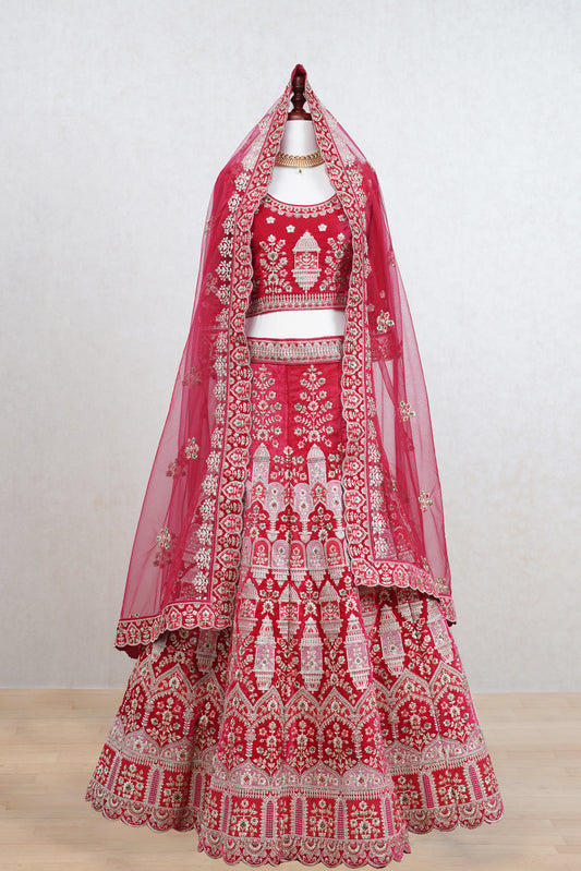 Peach pink micro velvet lehenga