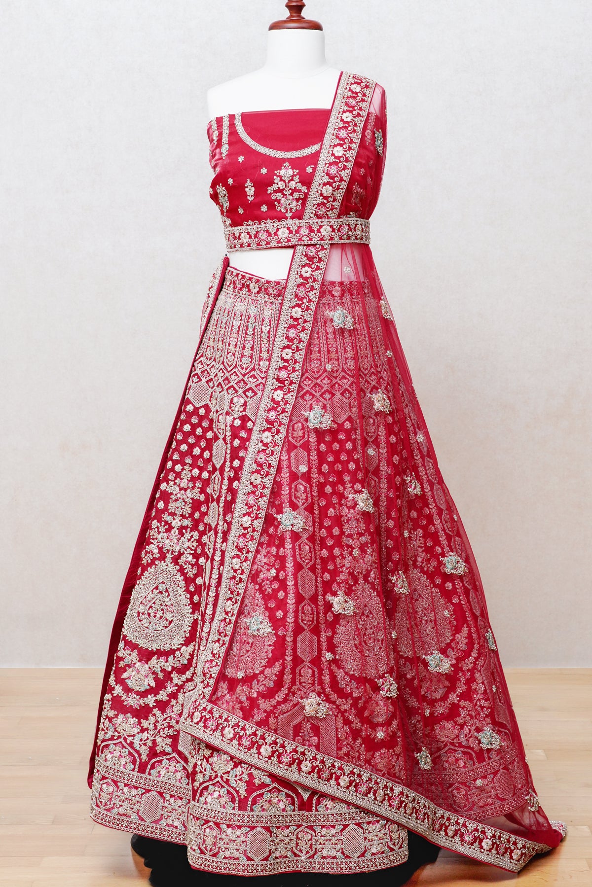 Bright red  micro velvet lehenga