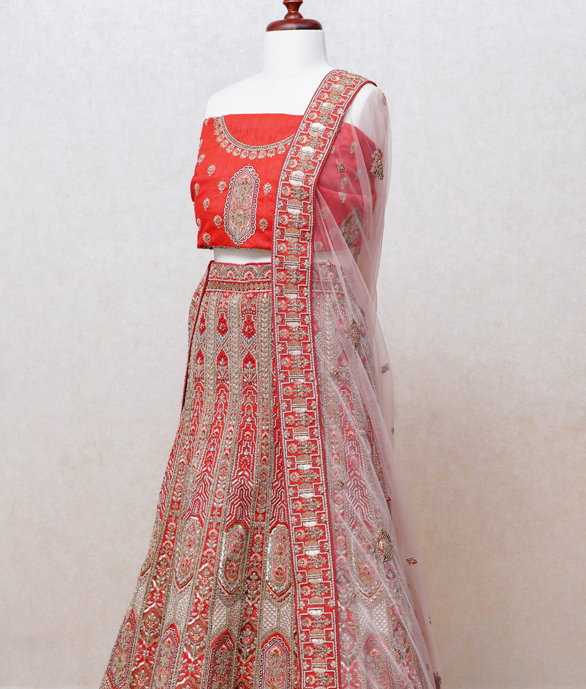 Red orange silk lehenga