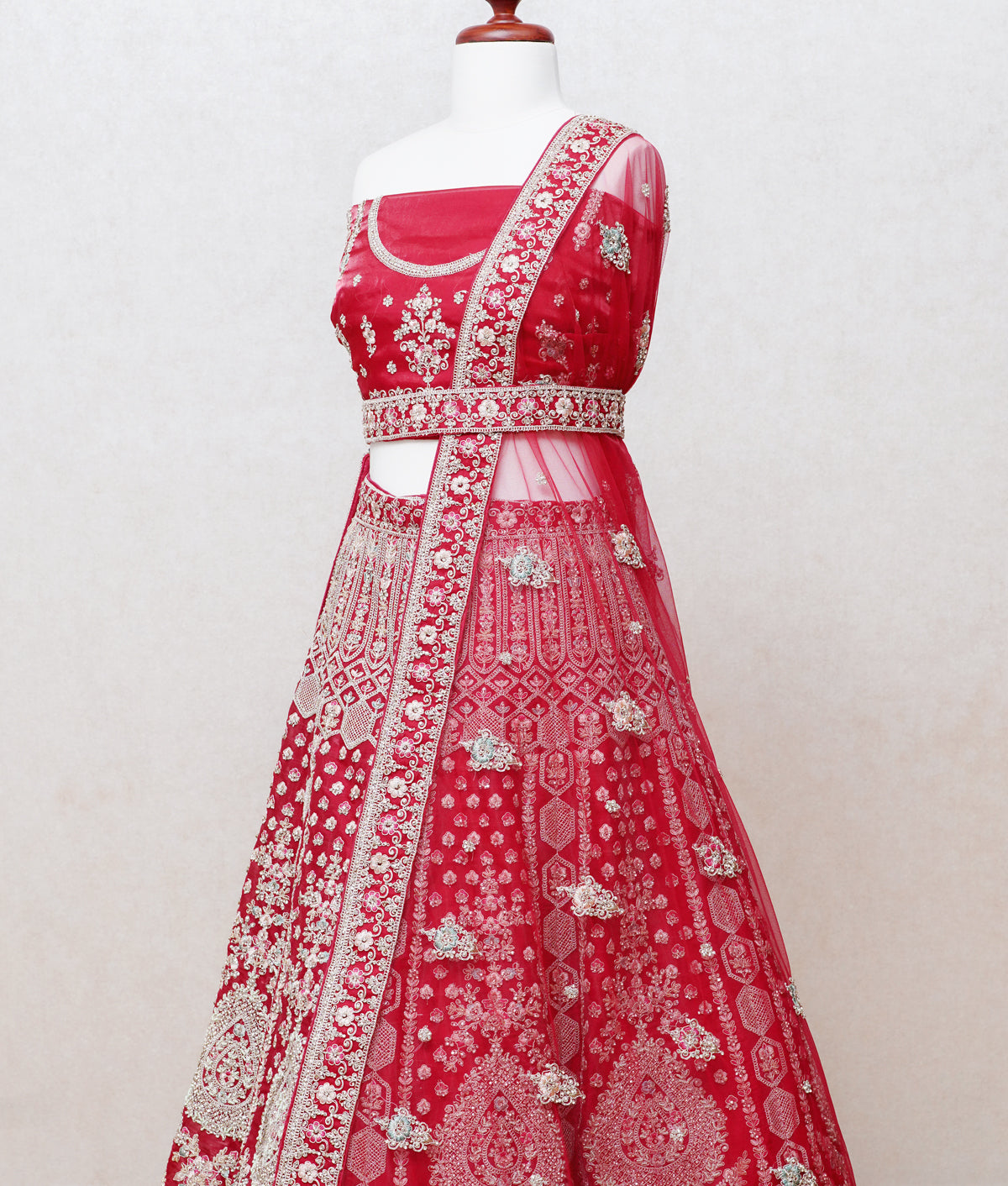 Bright red  micro velvet lehenga