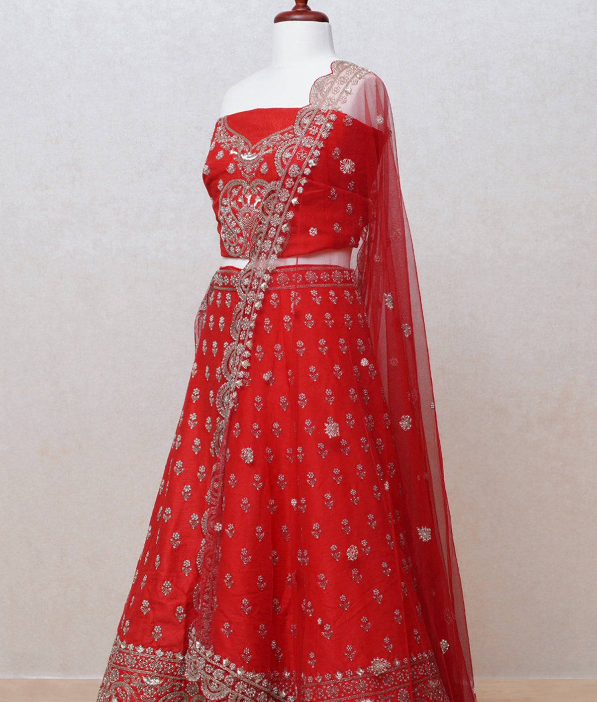 Flame red silk lehenga