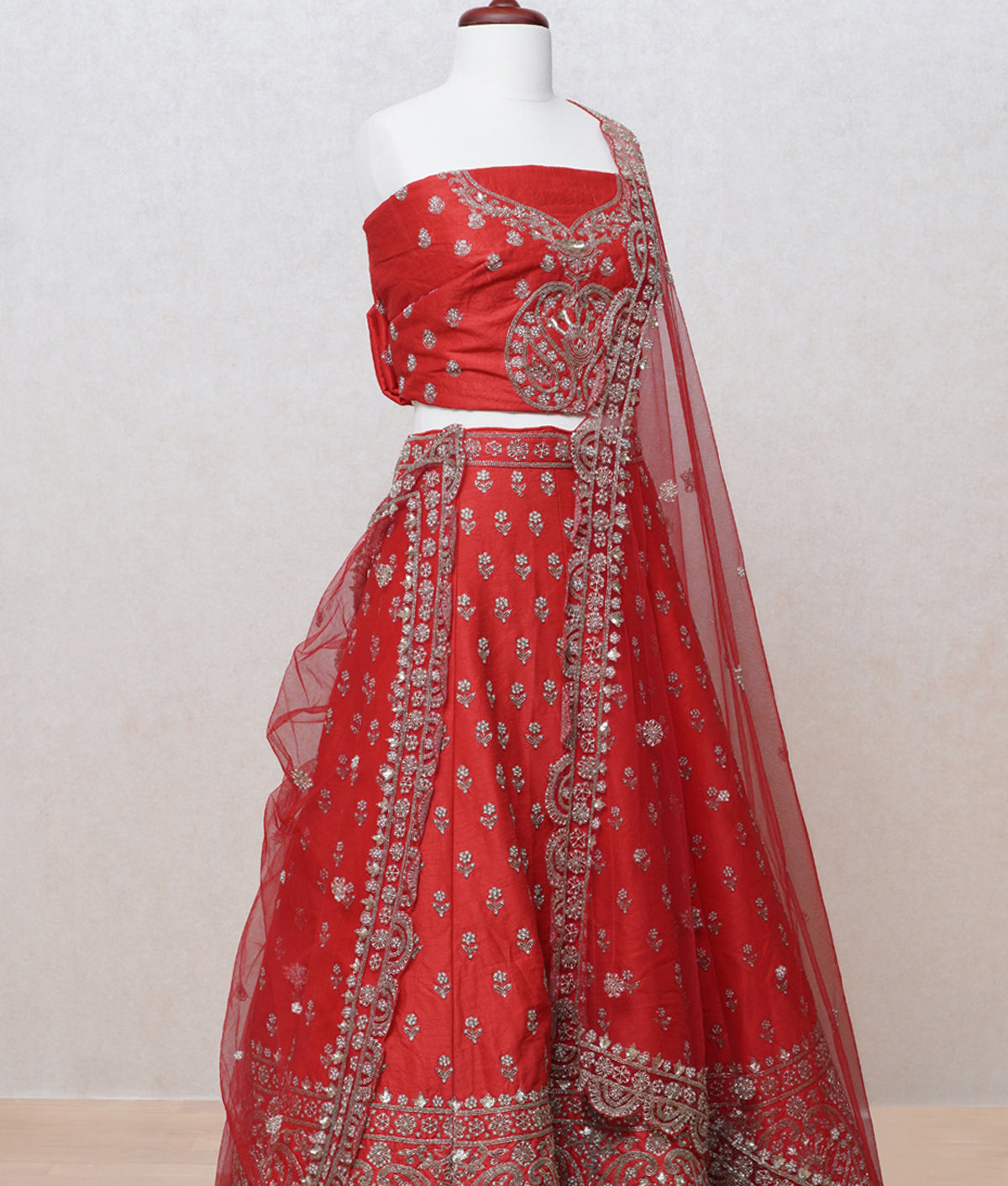 Flame red silk lehenga