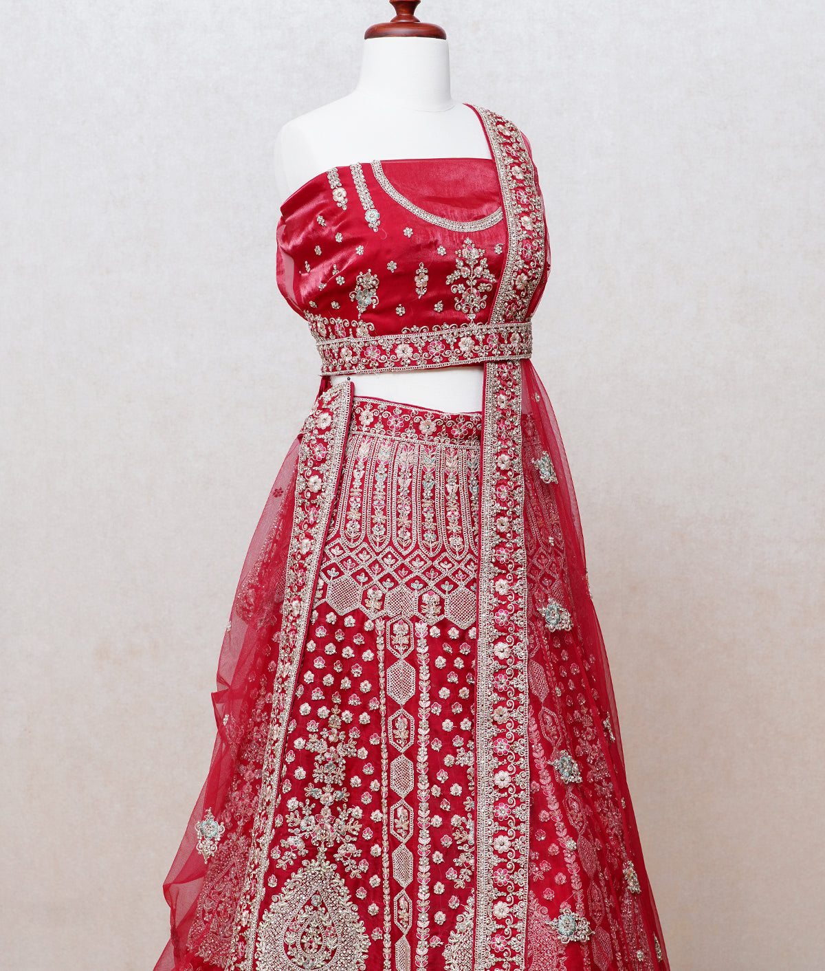 Bright red  micro velvet lehenga