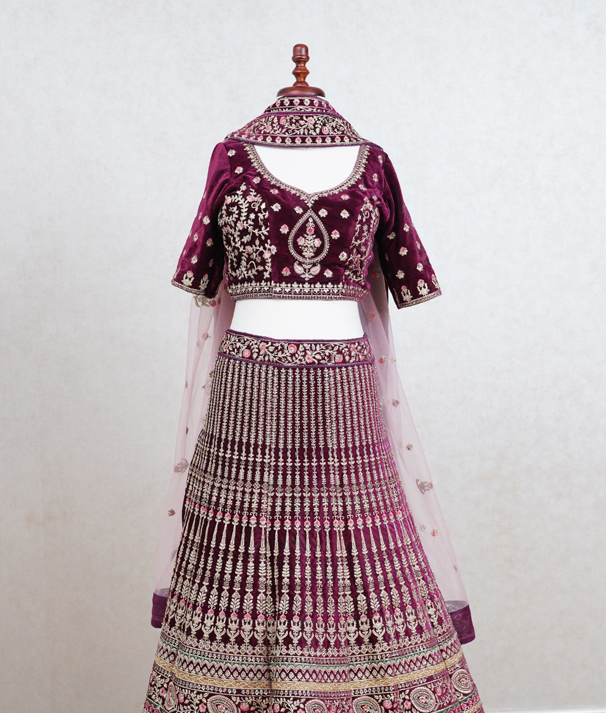 Dark purple micro velvet lehenga