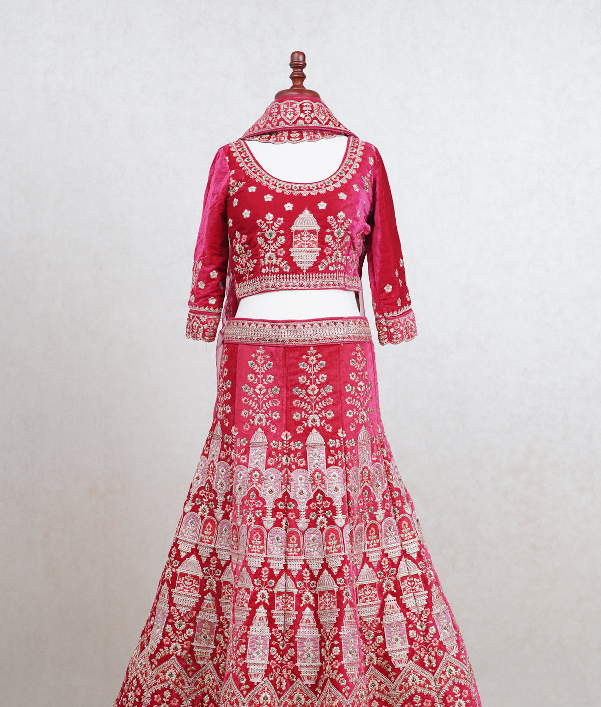 Peach pink micro velvet lehenga