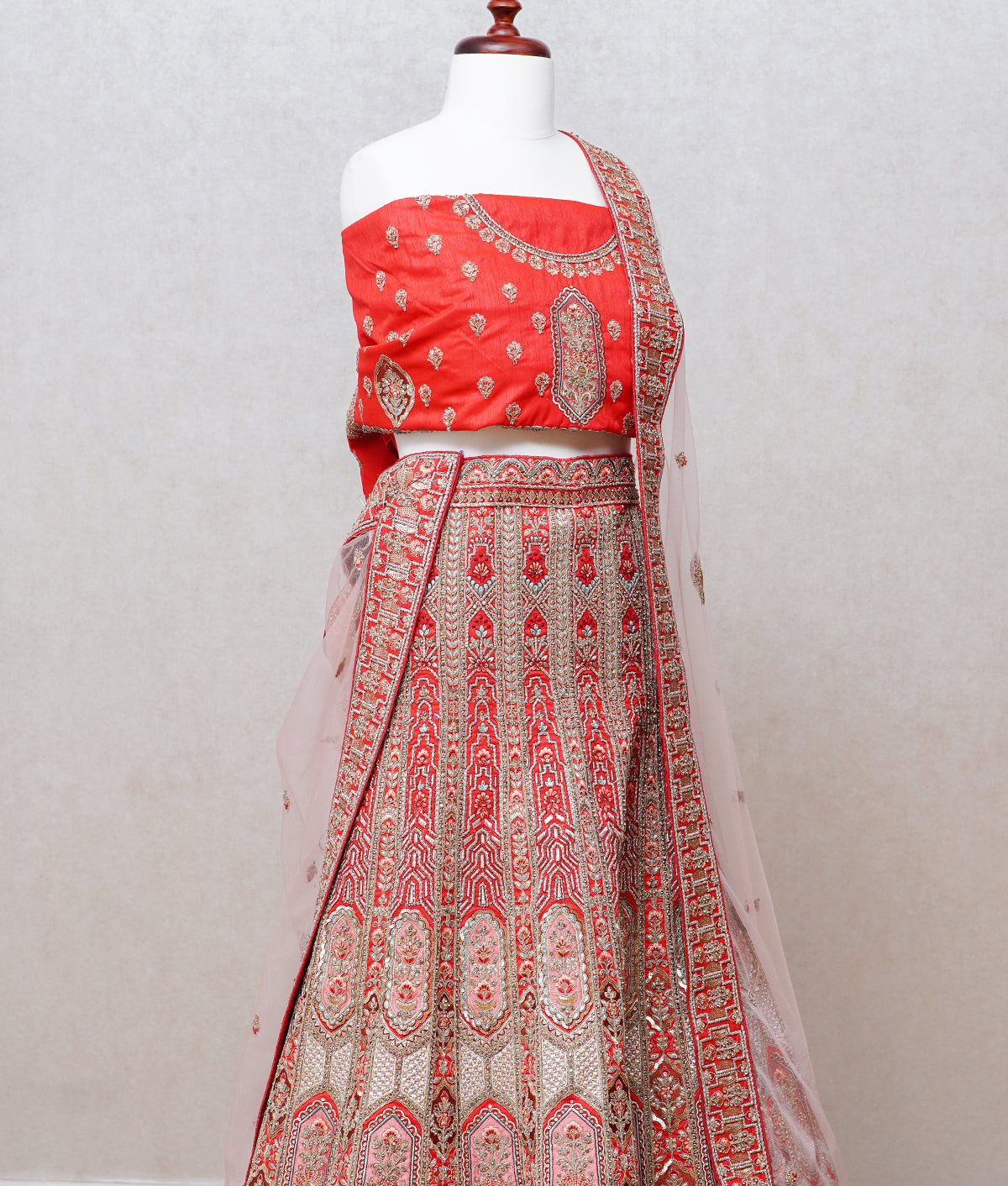 Red orange silk lehenga