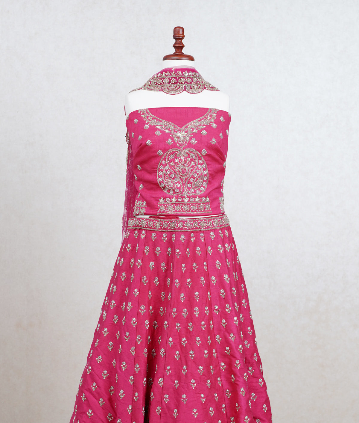 Pink raw silk lehenga