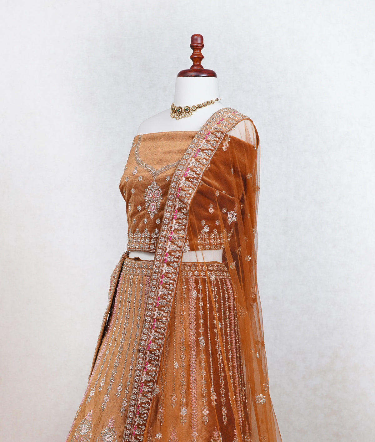 Light golden  micro velvet lehenga