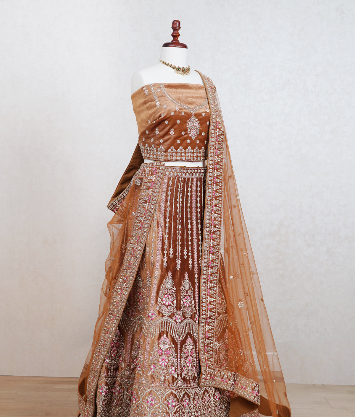 Golden yellow micro velvet lehenga