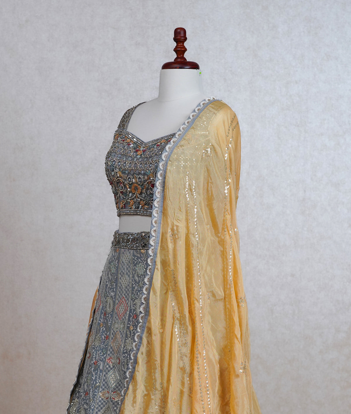 Buy Designer Lehenga Choli | Indian Lehengas Online Shopping UK: Grey and  Yellow