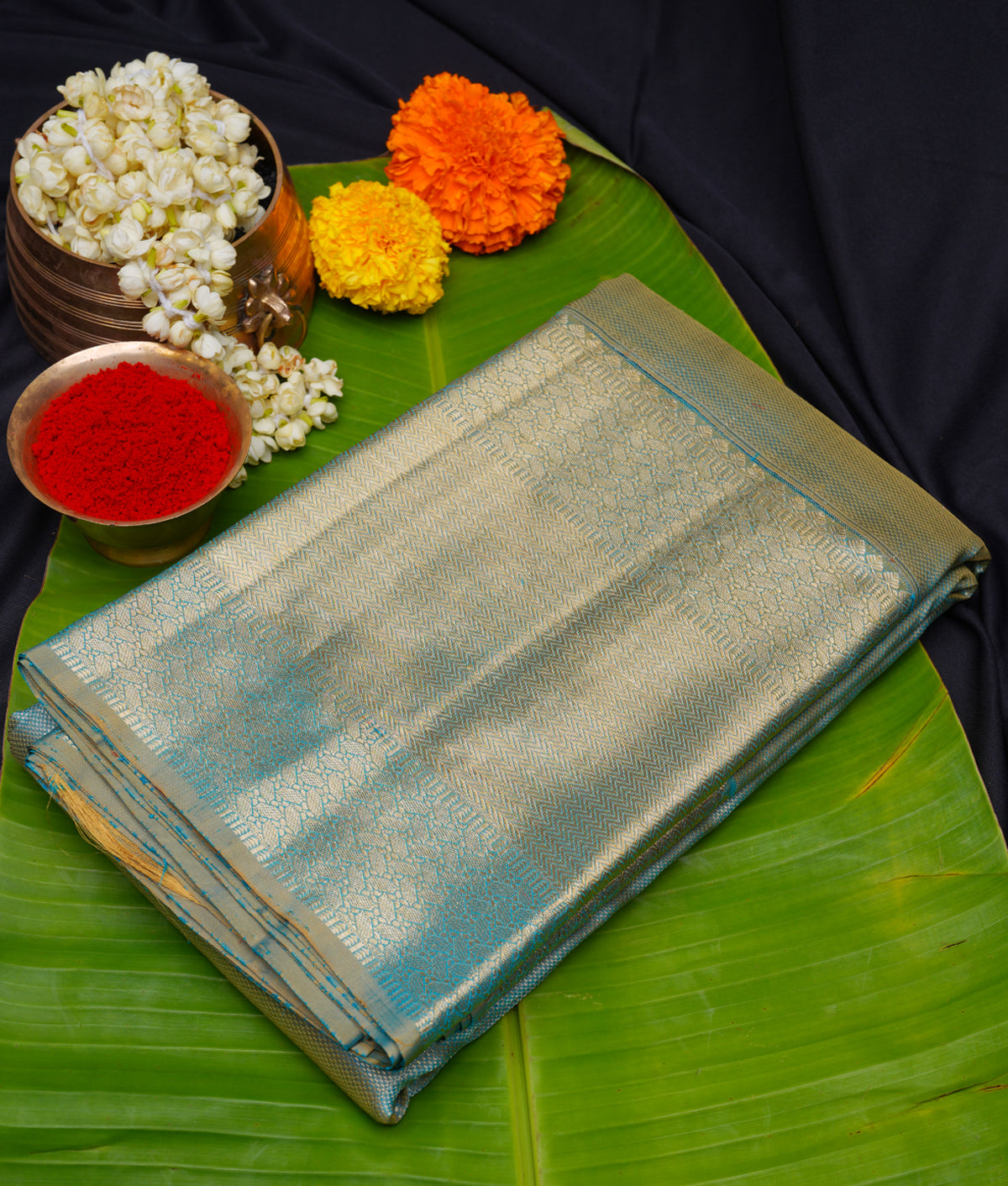 Sage Green Kanchipuram saree