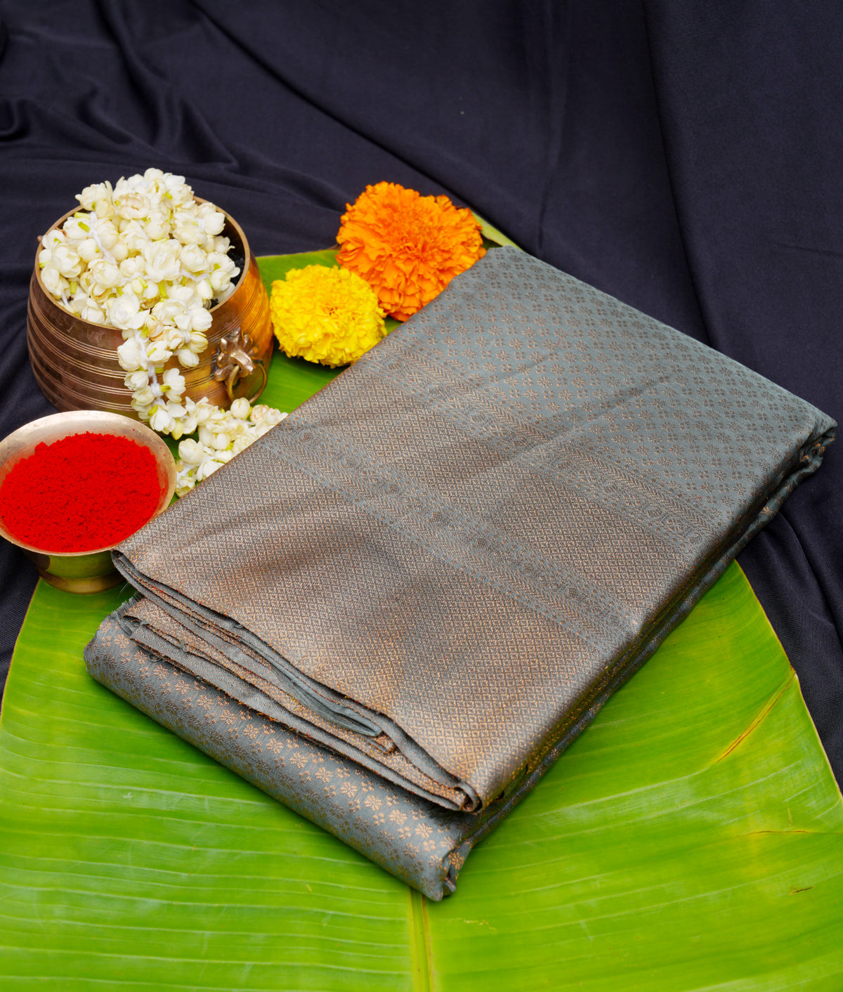 Smokey green kanchipuram saree