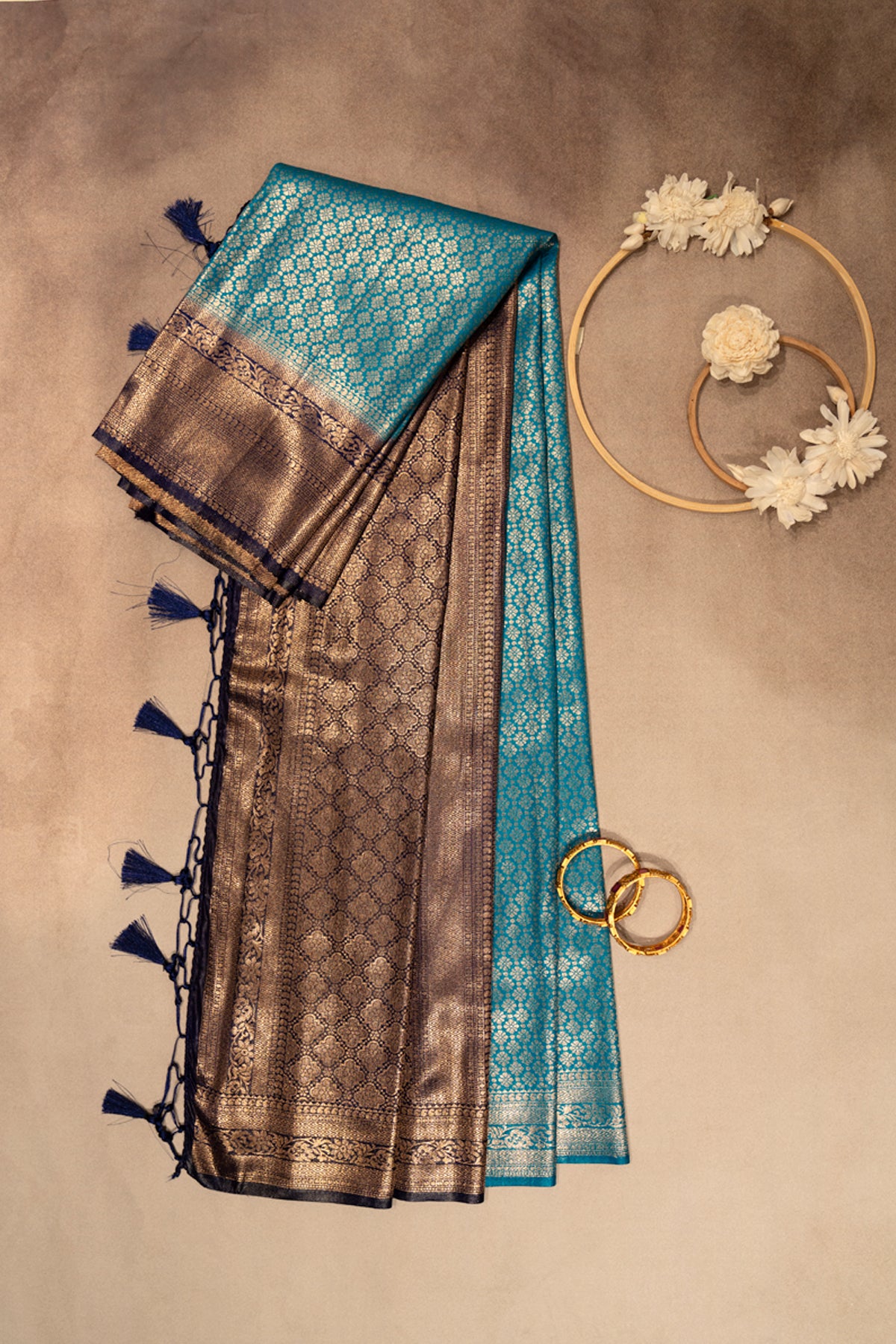 Sky blue banarasi saree with dark blue border