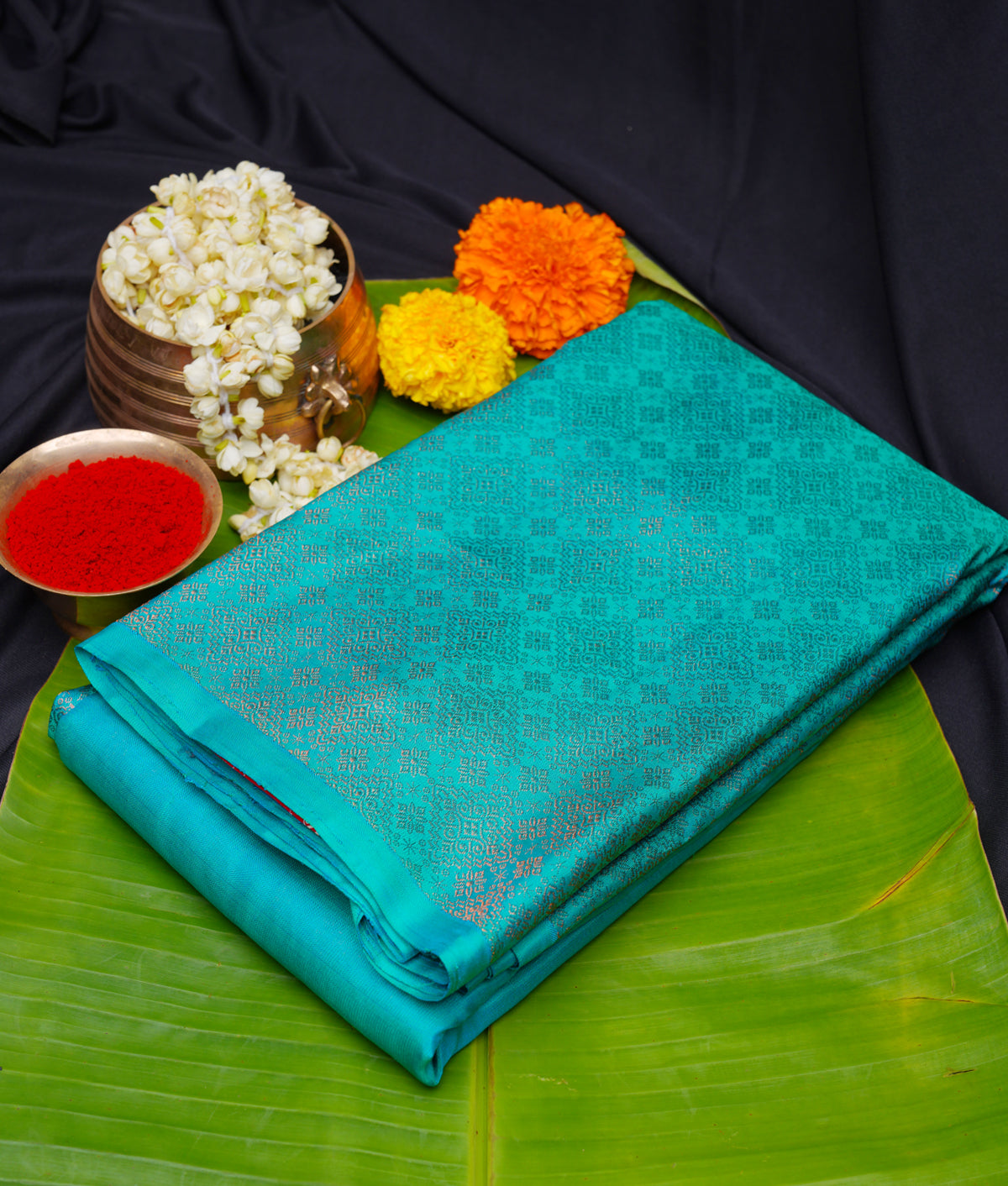 Turqouise green kanchipuram saree