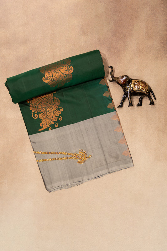 Green soft silk saree with silver border