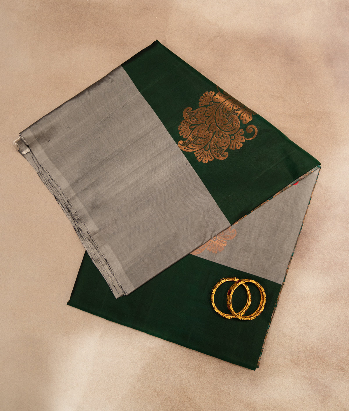 Green soft silk saree with silver border