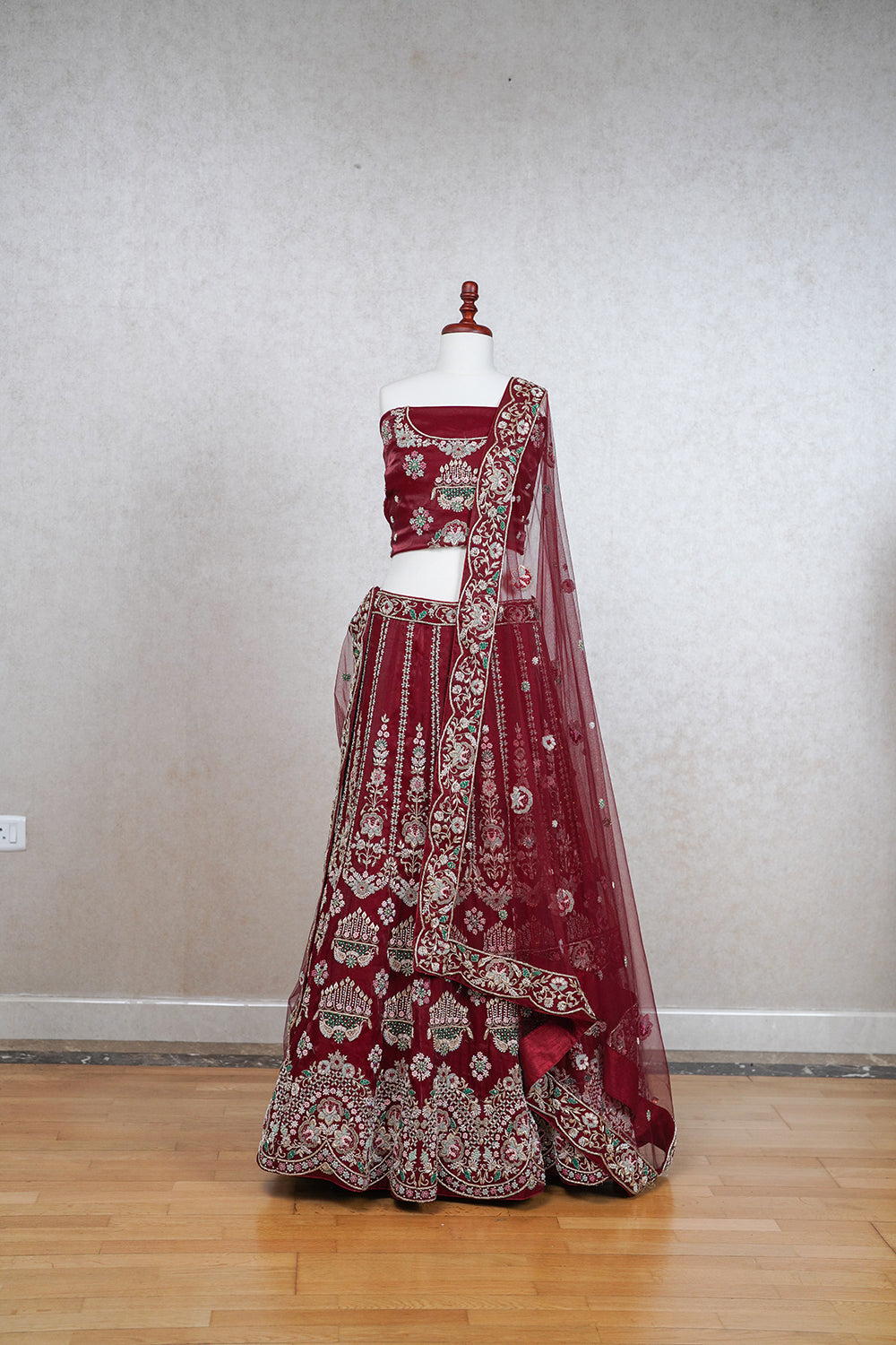 Maroon velvet lehenga