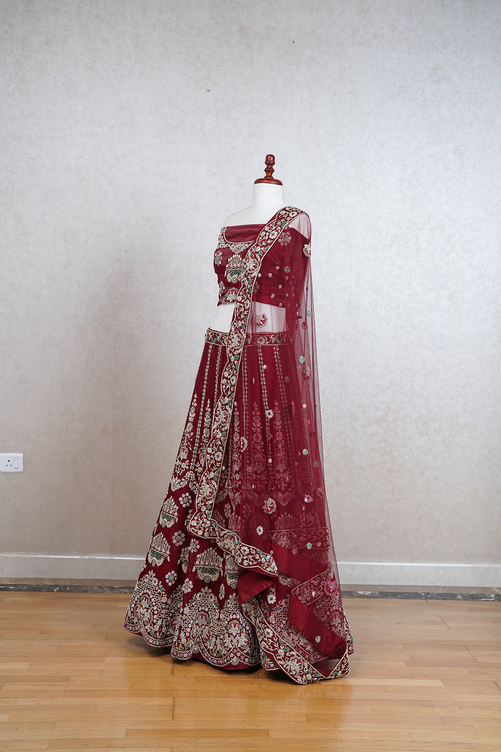 Maroon velvet lehenga