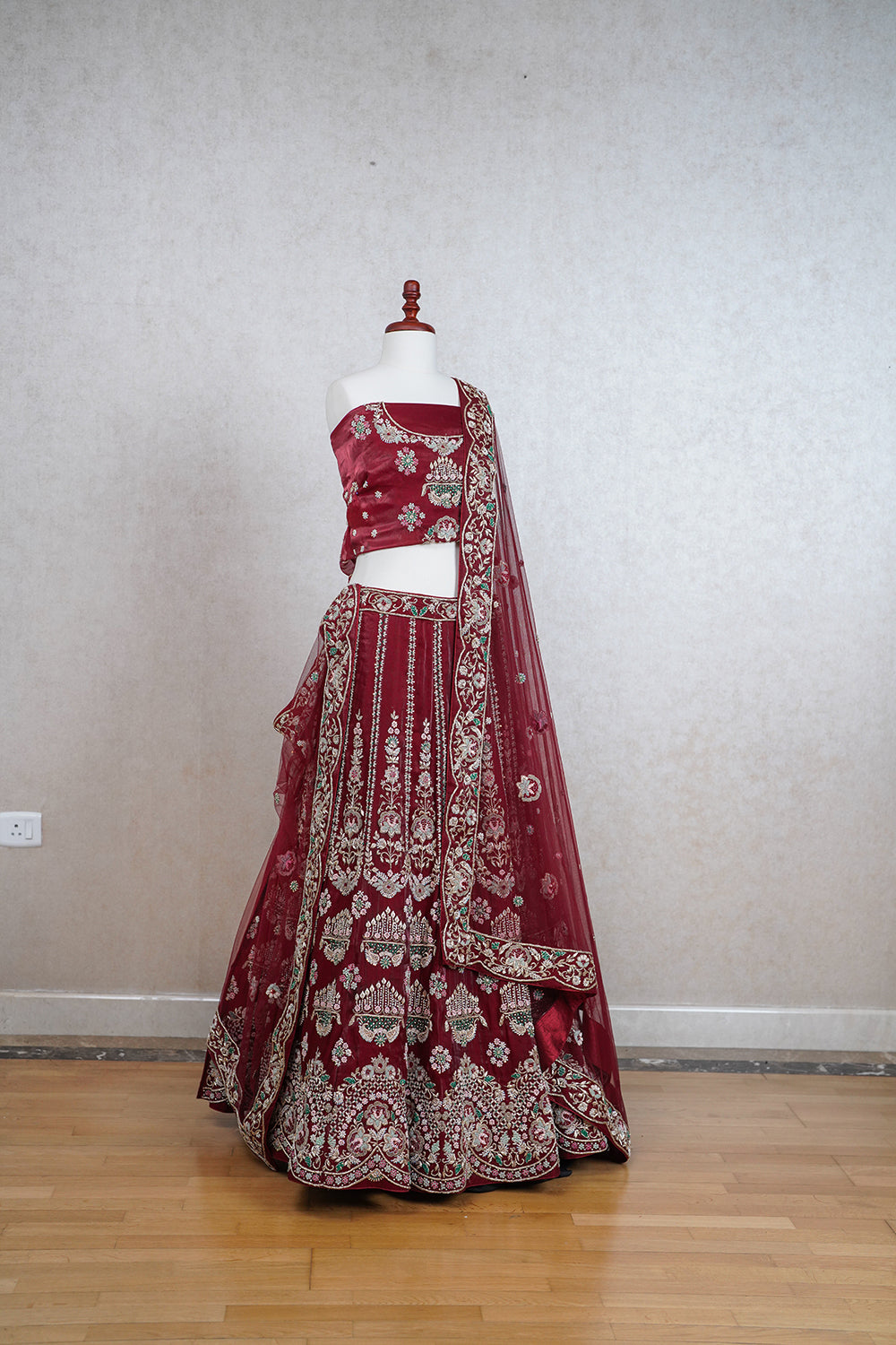 Maroon velvet lehenga