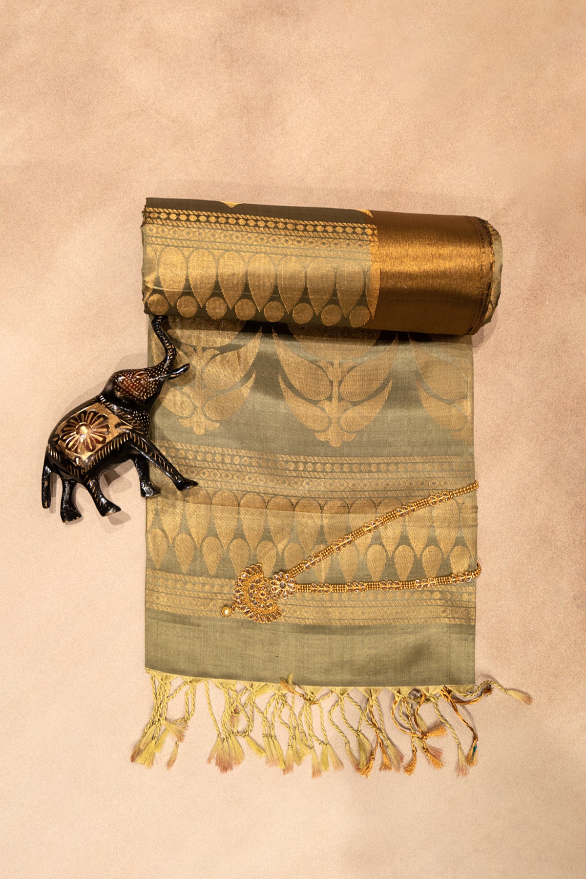 Pastel olive soft silk saree