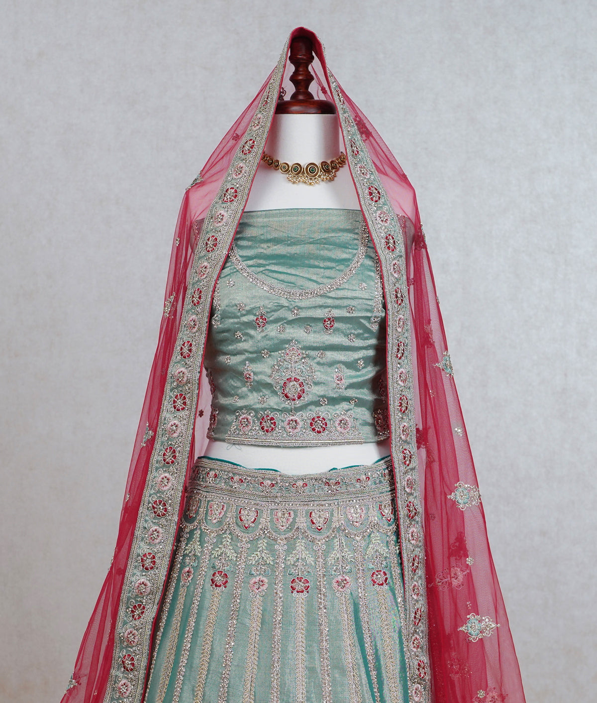 Light green tissue organza lehenga