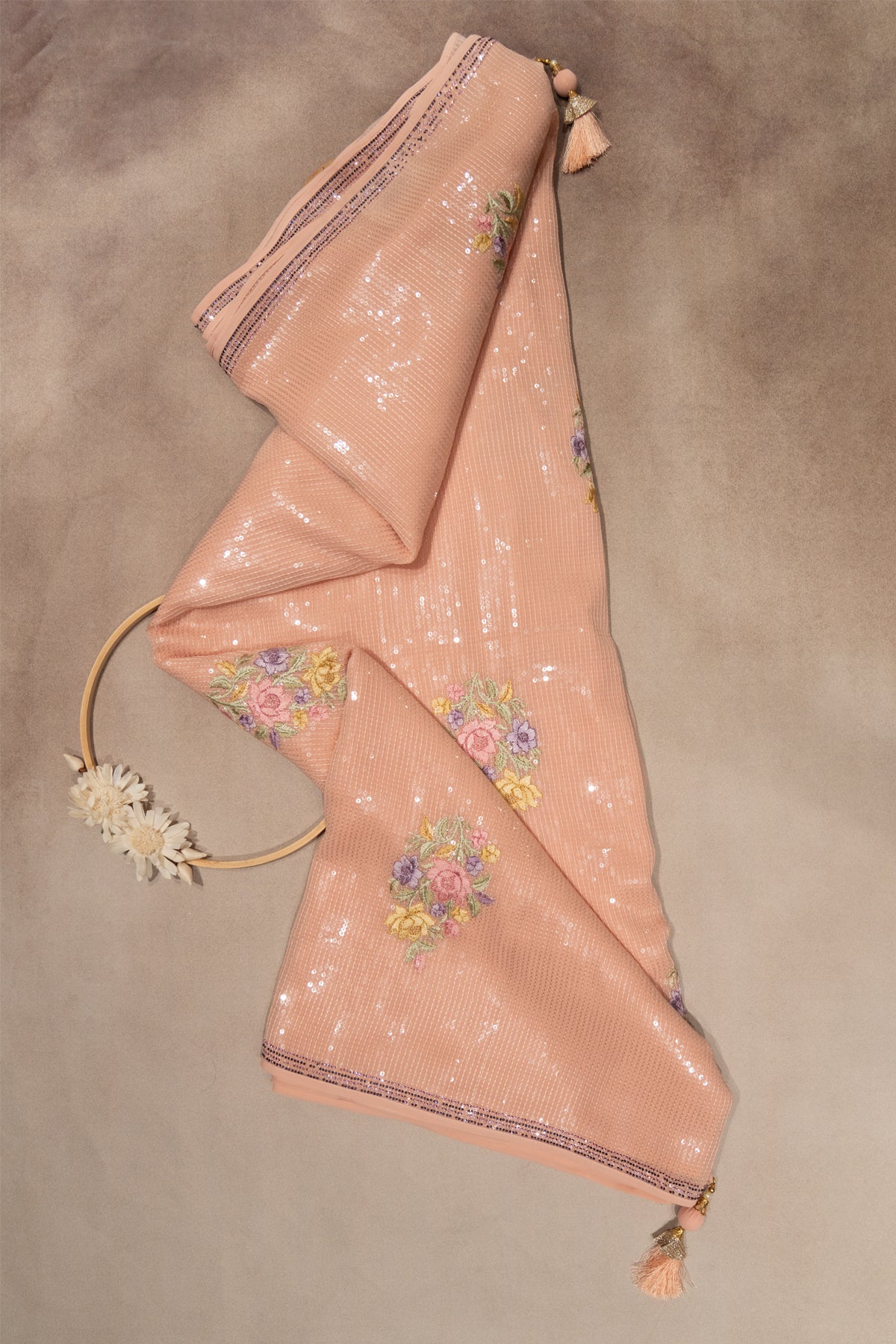 Peach georgette fancy saree