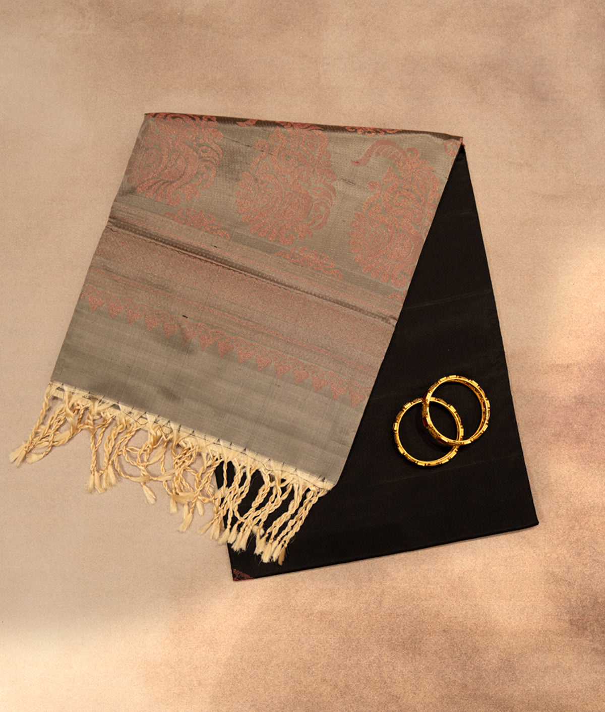 Black soft silk saree with grey border