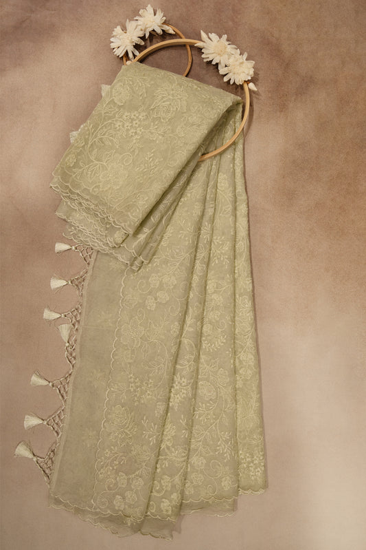 Pastel green net fancy  saree