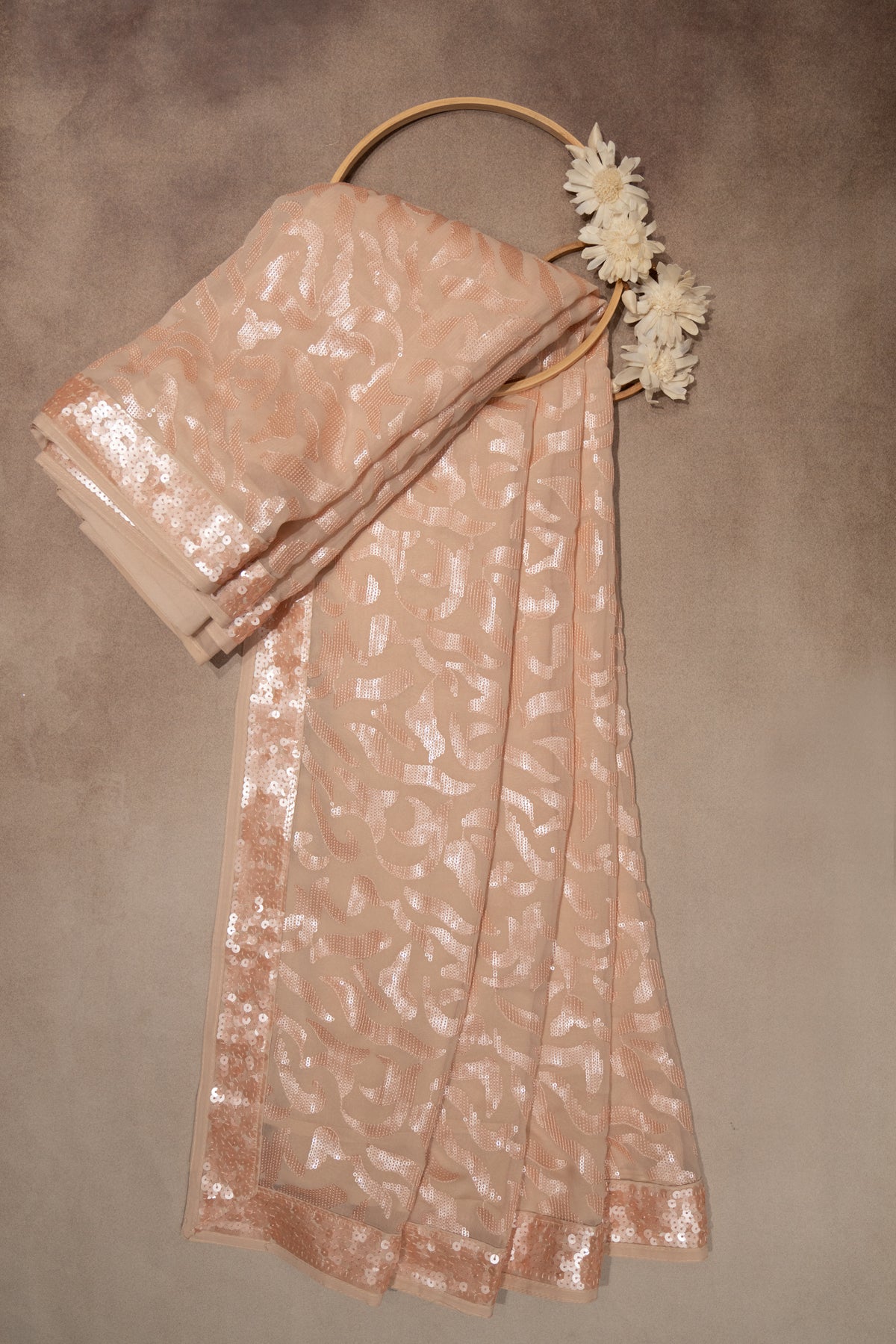 Light peach georgette fancy saree