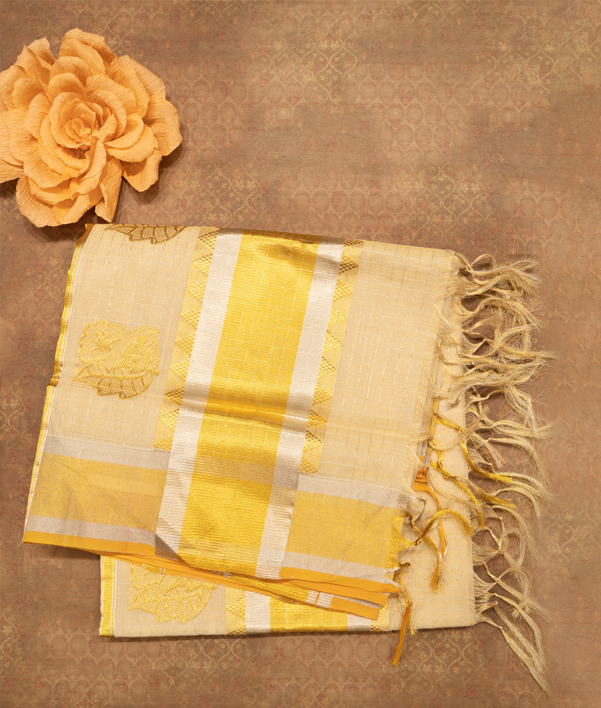 Golden tissue kerala saree