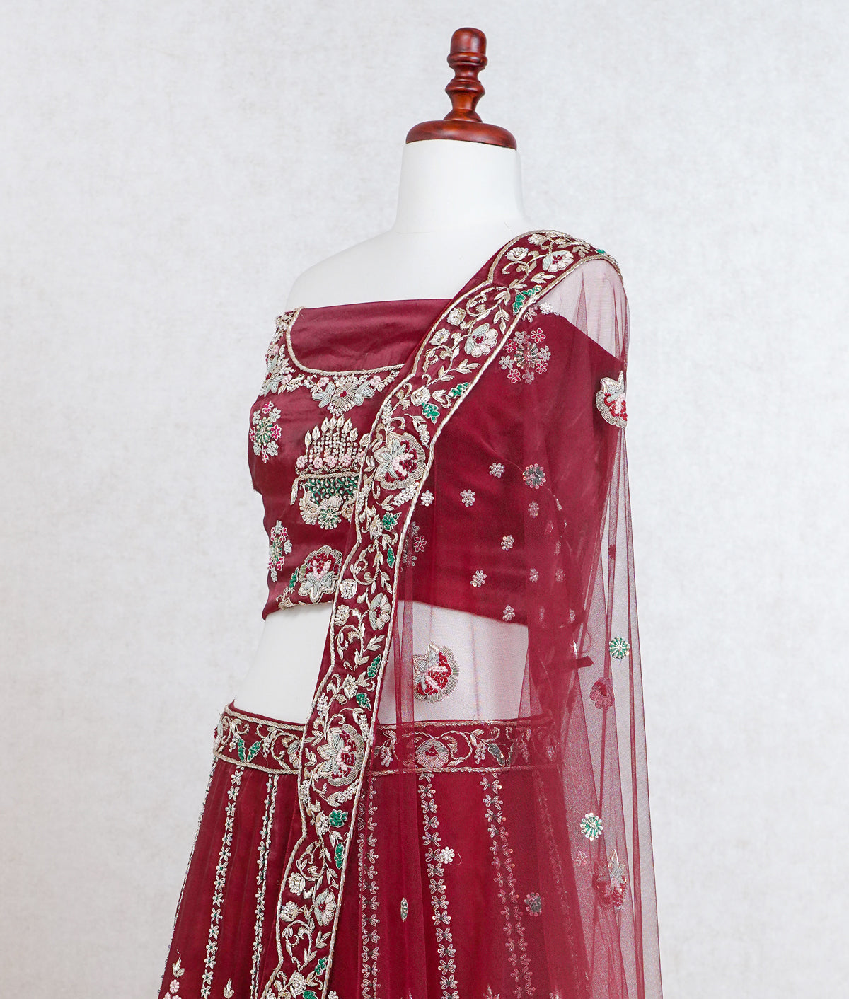 Maroon velvet lehenga