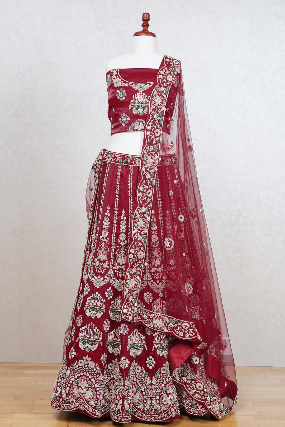 Maroon velvet lehenga