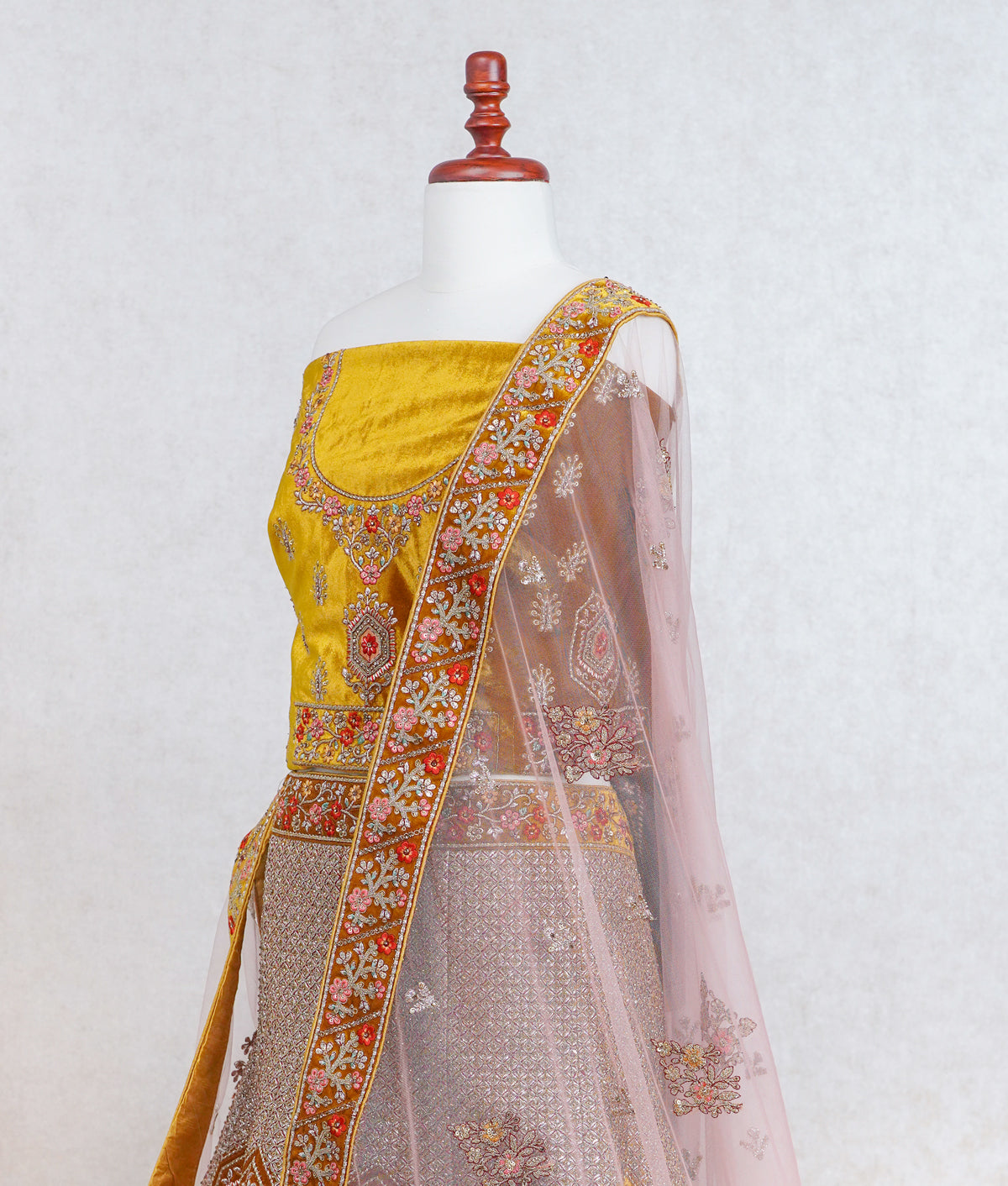 Mustard yellow micro velvet lehenga