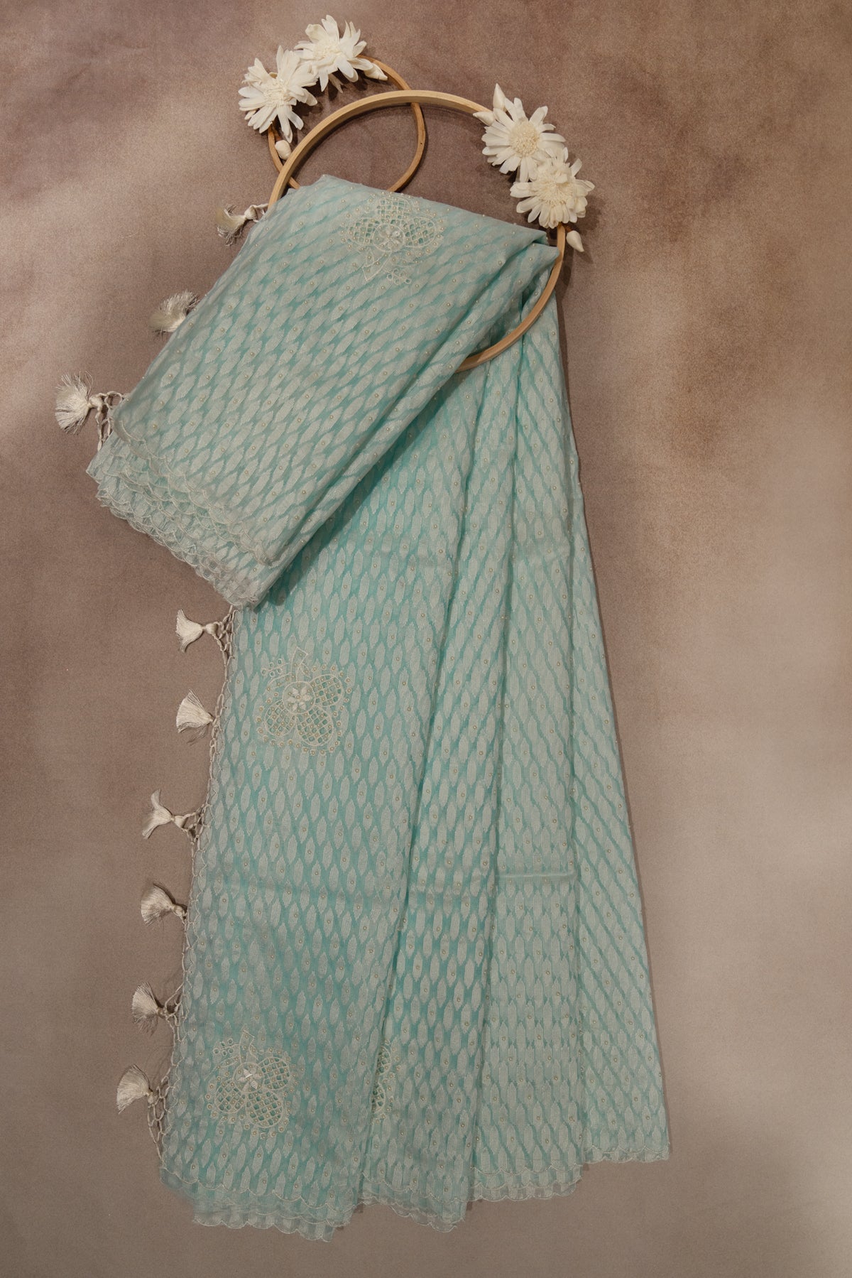 Sky blue net fancy saree