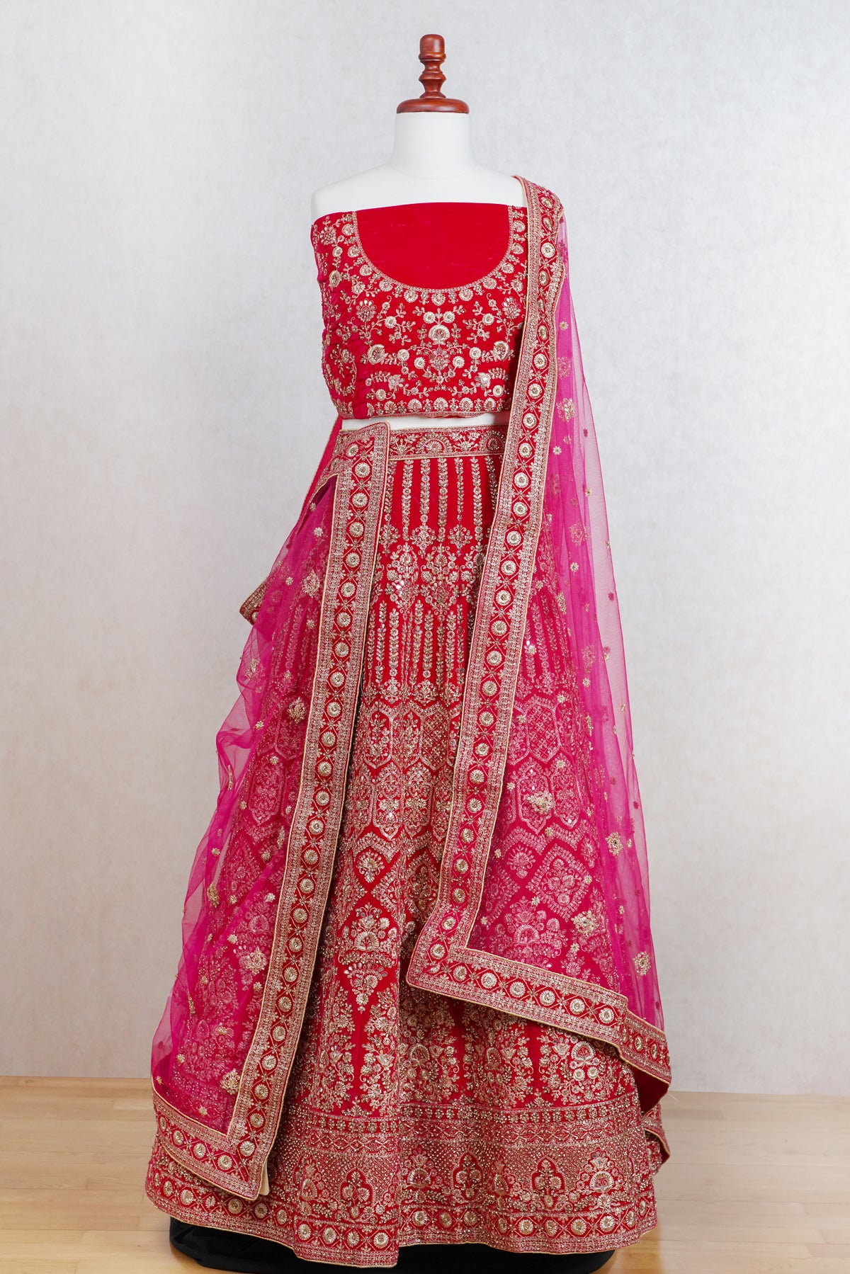 Rani pink micro velvet lehenga