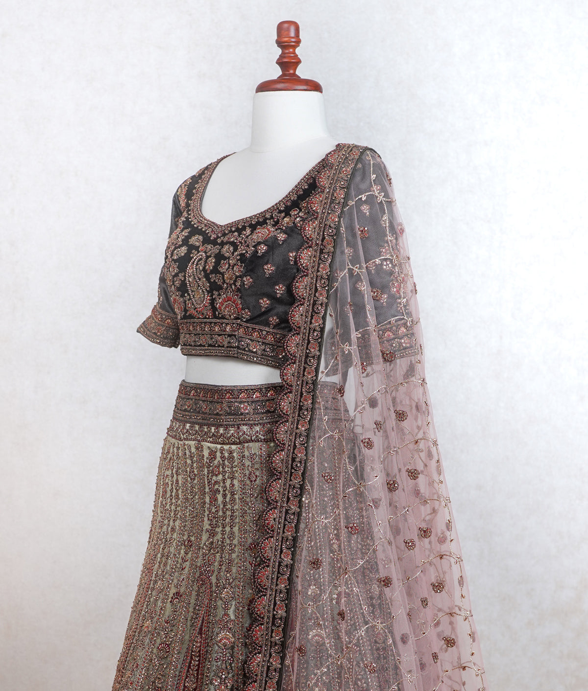 Smokey green micro velvet lehenga